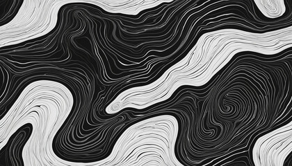 Abstract Black and White Topographic Landscape Design - A Creative Geometric Wallpaper Print with Organic Relief Contour Lines