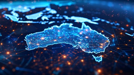 Wall Mural - Australia's Digital Network: A Glowing Map