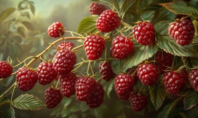 Wall Mural - Freshly picked raspberries