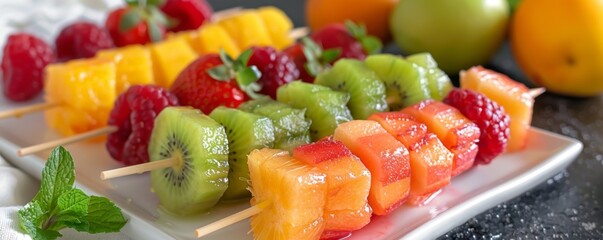 Wall Mural - Fresh fruit skewers with vibrant colors