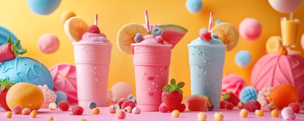 Wall Mural - Fresh fruit smoothies with paper straws