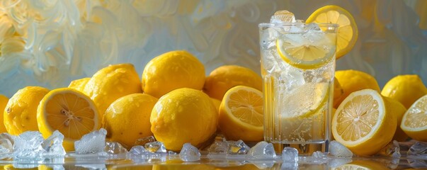 Ice cold lemonade with fresh lemons