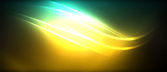 Aufkleber - Neon glowing circle rays, light round lines in the dark, planet style neon wave lines. Energetic electric concept design for wallpaper, banner, background