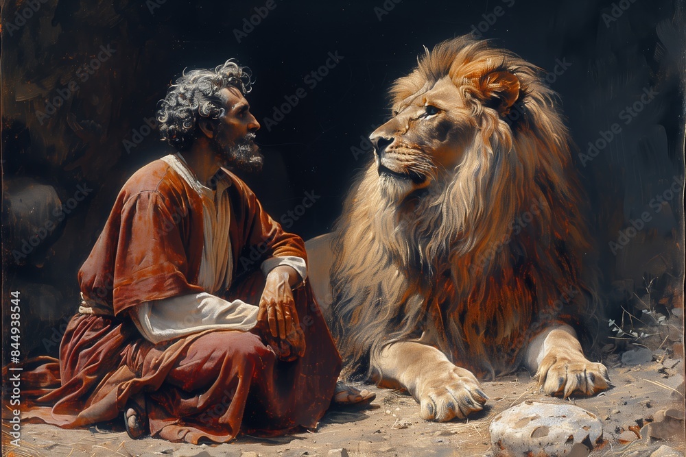 Prophet Daniel In Lions Den Biblical Scene Old Testament Depiction