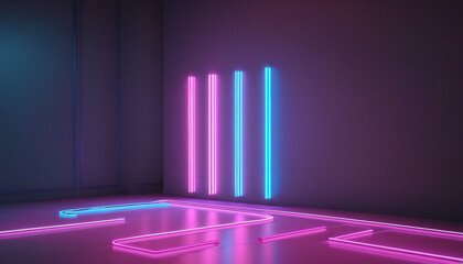 Wall Mural - futuristic 3d abstract neon spectrum wallpaper with vibrant pink and blue lines illuminating the vir