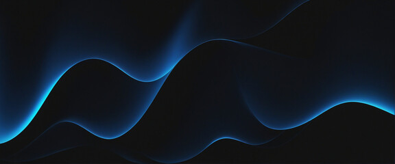 Wall Mural - smooth dark blue gradient wave on black grainy backdrop with copy space, perfect for modern design p