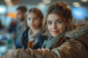 Poster - A family visiting a bank to open a savings account. Concept of banking services and financial security. Generative Ai.