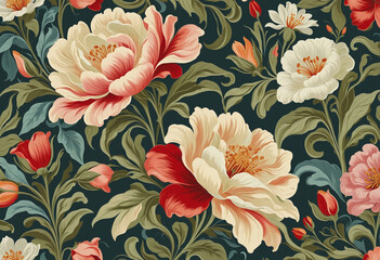 Wall Mural - Vintage floral illustration inspired by traditional oil painting styles, produced through the use of Generative AI technology