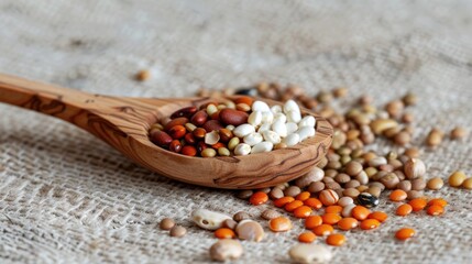 Wall Mural - Legumes dried and combined with a wooden spoon