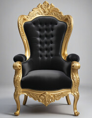 Canvas Print - Elegant Black and Gold Throne Chair with Transparent Background, Royal Vintage Armchair for the Queen or King