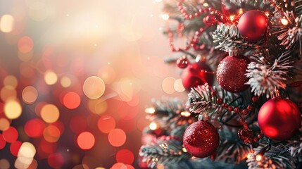 Poster - Christmas tree adorned with red ornaments on a blurred background