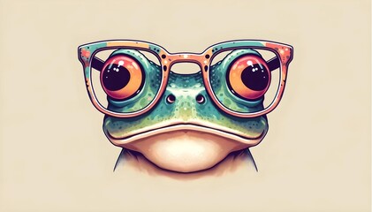 Cartoon colorful frog with sunglasses. Illustration of a smart frog with glasses, ideal for graphics and emotions of intelligence and modernity. Generative AI