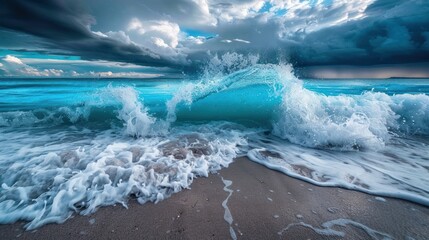 Wall Mural - The ocean is calm and the waves are small with sky is blue background