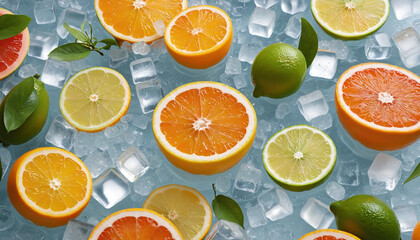 Refreshing summer cocktail with fresh citrus fruit slices and ice, served on a rustic wooden table for a relaxing celebration of nature