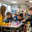 © DigitalArtistryWizrd - A group of children participating in a hands-on science experiment in a classroom, observing chemical reactions