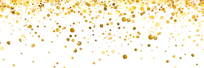 Gold confetti garland on white background. Falling golden glitter and sparkle wallpaper. Yellow shining dots repeating pattern. Magic dust sparkling decoration for Christmas, New Year. Vector backdrop