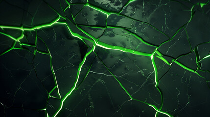 Poster - An abstract gaming background composed of broken bright green neon lines on a dark gray background.