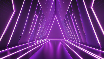 Wall Mural - 3d neon tunnel with geometric ultraviolet glow and vibrant laser showcase