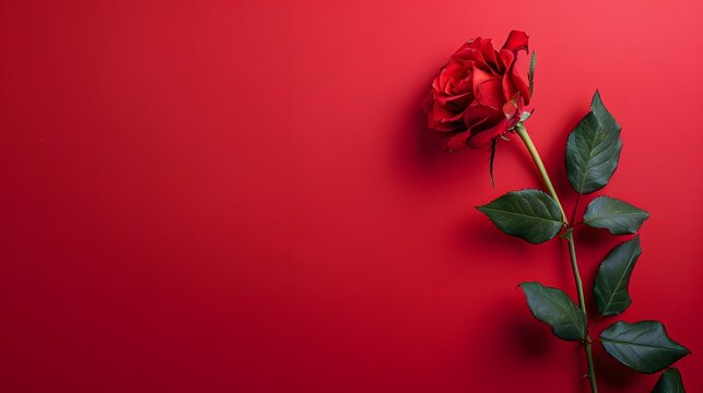 赤いシンプルな背景に置かれたバラ
