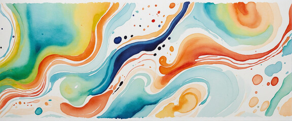 Wall Mural - Vibrant watercolor painting on white backdrop with colorful liquid stains and isolated elements