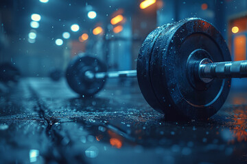 Poster - A man lifting weights in a gym, representing strength training. Concept of muscle health. Generative Ai.