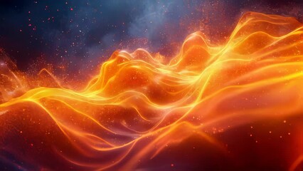 Poster - An abstract yellow wave background with glowing particles and lines. Futuristic waves
