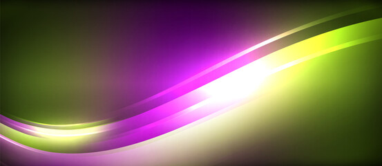 Aufkleber - Neon glowing circle rays, light round lines in the dark, planet style neon wave lines. Energetic electric concept design for wallpaper, banner, background