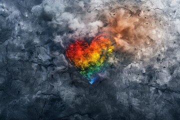 Poster - vibrant rainbow heart graffiti on urban concrete wall, capturing raw emotions and street art vibes i