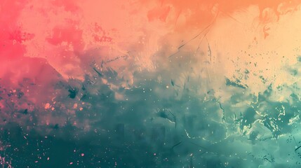 Wall Mural - Orange teal green pink abstract grainy gradient background noise texture effect summer poster design