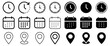 © icons gate - Address location icon. Stopwatch timer icon. Date Calendar icon - Web icons set