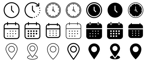 Leinwandbilder - Address location icon. Stopwatch timer icon. Date Calendar icon - Web icons set