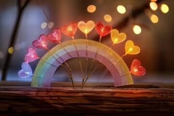 Sticker - Heart Shaped Rainbow and Lights Arrangement with Fairy Lights, Creating a Warm and Romantic Ambiance