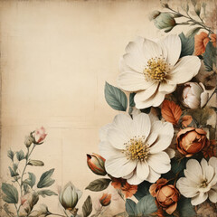 Wall Mural - Aged vintage paper background with delicate floral elements.