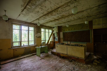 Sticker - Ruined classroom in abandoned school