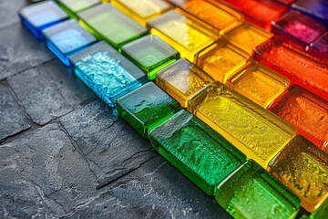 Sticker - Colorful Rainbow Mosaic Tiles on Stone Surface, Creating a Vibrant and Artistic Visual Display