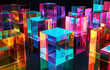 © Ikhou - Colorful glass box structure, holographic effect, gradient color, high resolution, black background