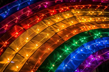 Wall Mural - Vibrant Rainbow Light Arch on Dark Background, Creating a Bold and Festive Visual Display