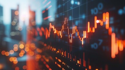 Poster - Financial Data Displayed on Screen with City Lights