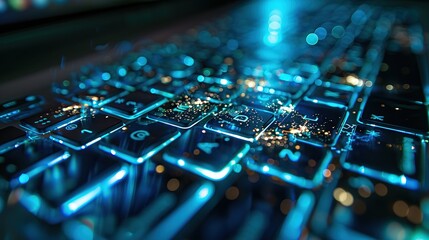 Poster - Blue Illuminated Keyboard with Sparkling Dust
