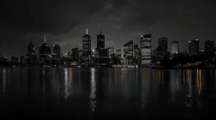 Wall Mural - A city skyline is reflected in the water