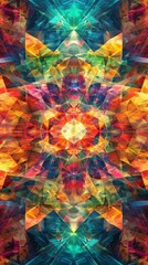 Wall Mural - Abstract geometric background featuring vibrant colors, triangles, and a kaleidoscopic pattern