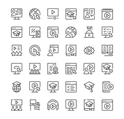 Poster - Video tutorials icons set. Vector line icons. Black outline stroke symbols
