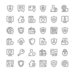 Fototapete - Security icons set. Vector line icons. Black outline stroke symbols