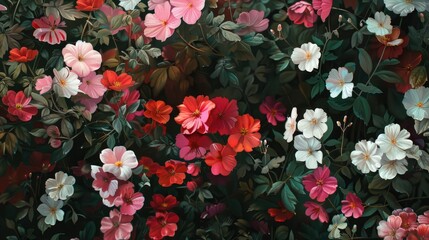 Wall Mural - Flower patch featuring pink crimson and white blooms