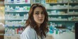 © Irina - Woman pharmacist on pharmacy interior banner wallpaper background
