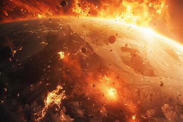 Wall Mural - catastrophic explosion on earths surface apocalyptic concept art illustration