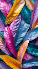 Wall Mural - Neon vivid summer jungle leaves banner wallpaper background
