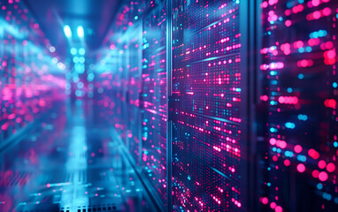 Futuristic Data Center with Vibrant Lights