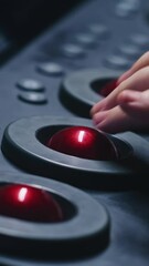 Fototapete - The editor uses digital color grading control panel, presses buttons, changes settings. Colorist makes video or photo color correction in studio. Process of video or movie post production. Vertical