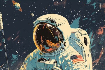 astronaut in space listening to radio